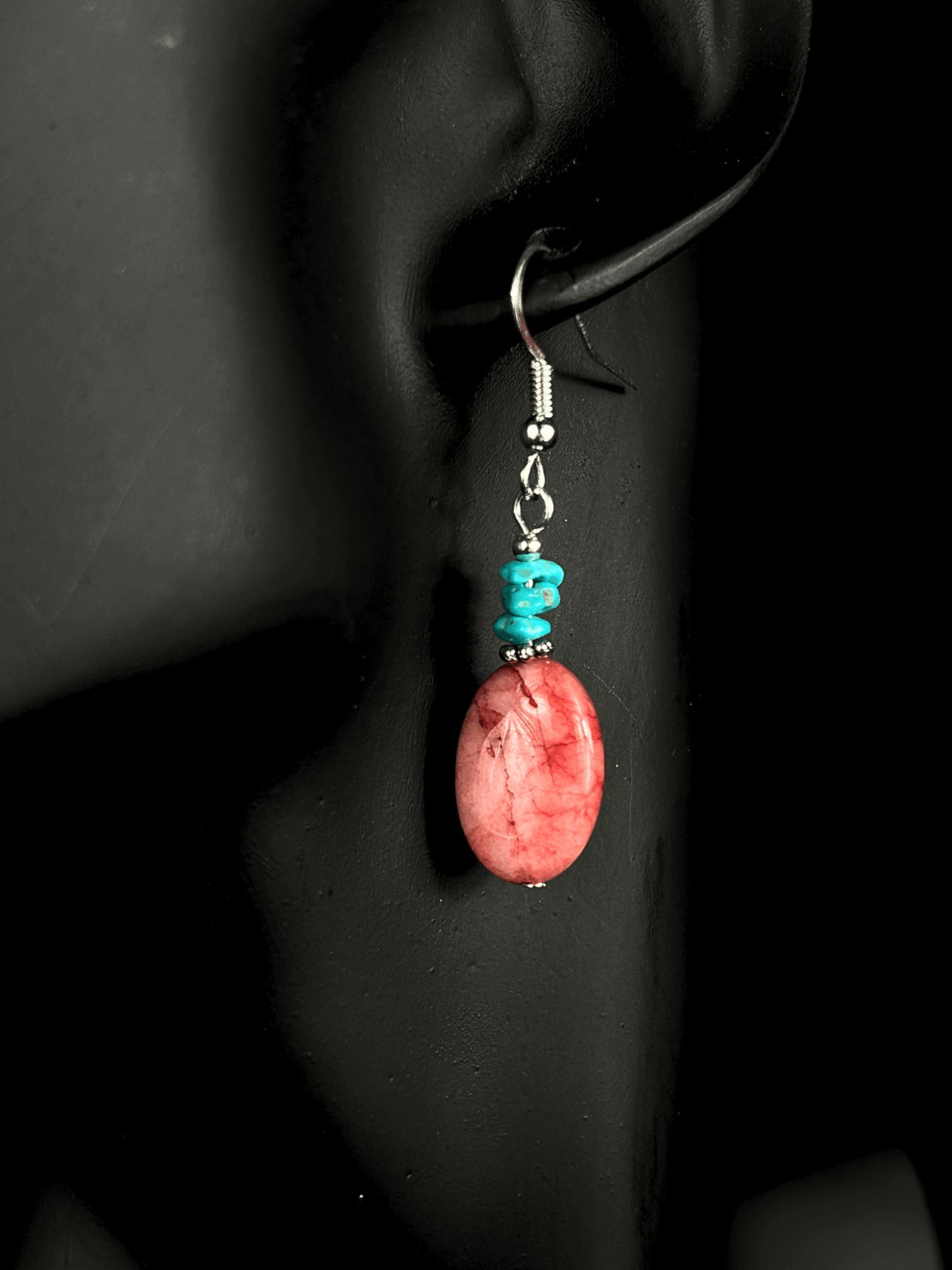 Pink Agate & Turquoise Earrings
