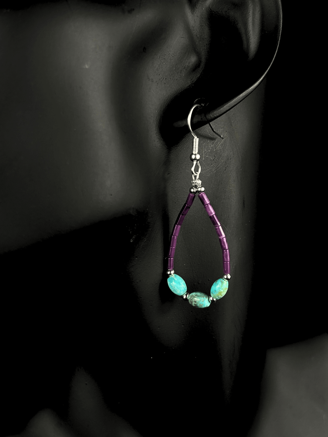 Purple Spiny Oyster & Smooth Turquoise Earrings