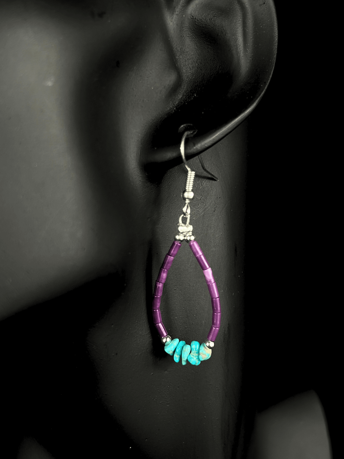 Purple Spiny Oyster & Blue Turquoise Earrings