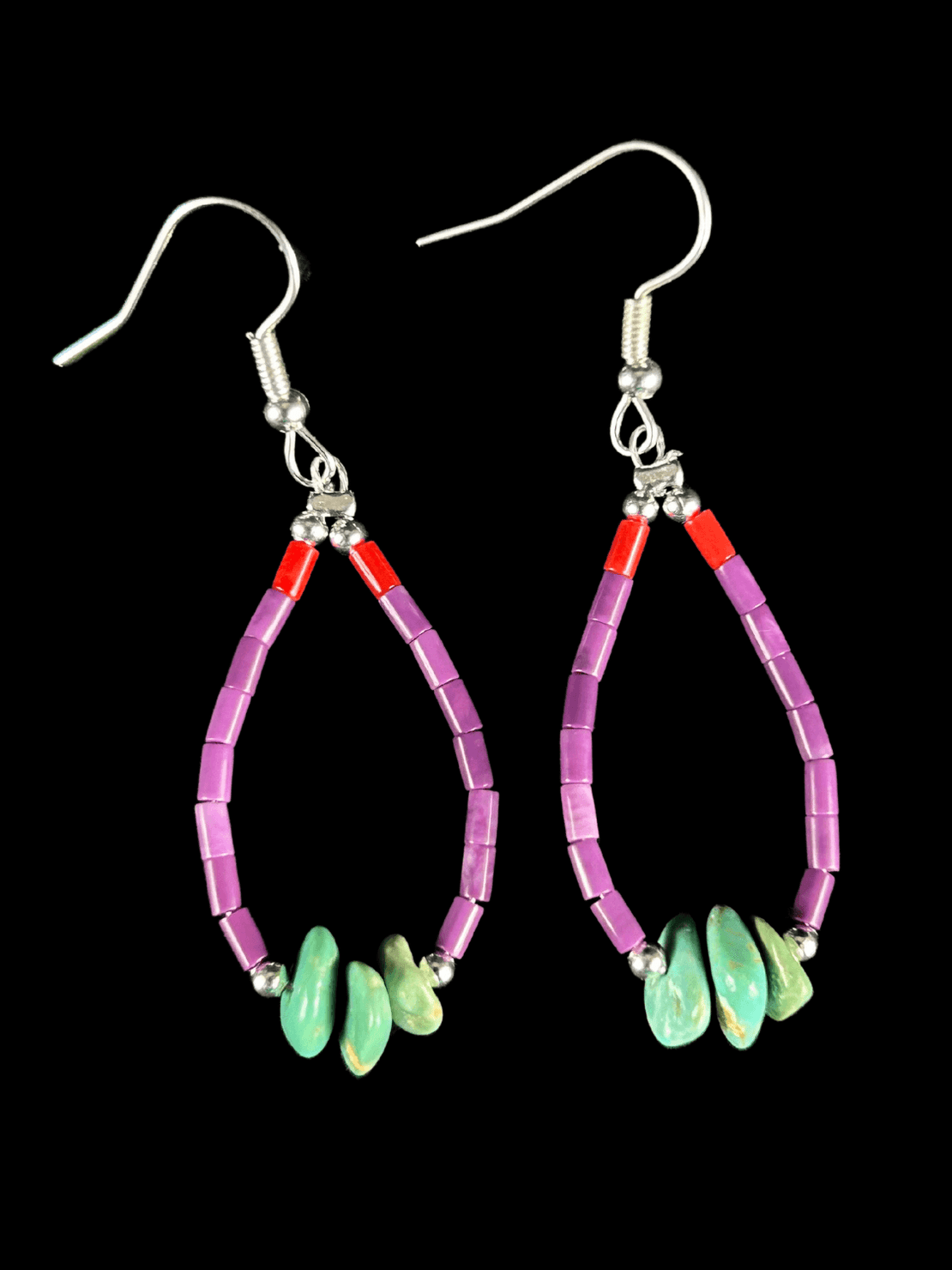 Purple Spiny Oyster & Green Turquoise Earrings