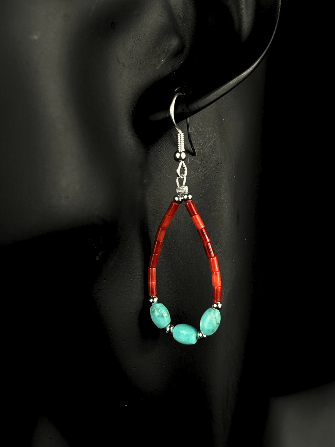 Red Spiny Oyster & Smooth Turquoise Earrings