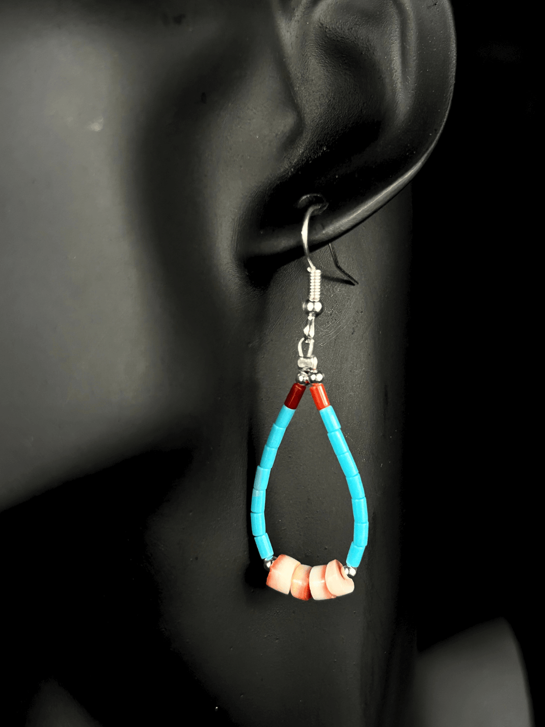 Strawberry Shell & Block Turquoise Earrings