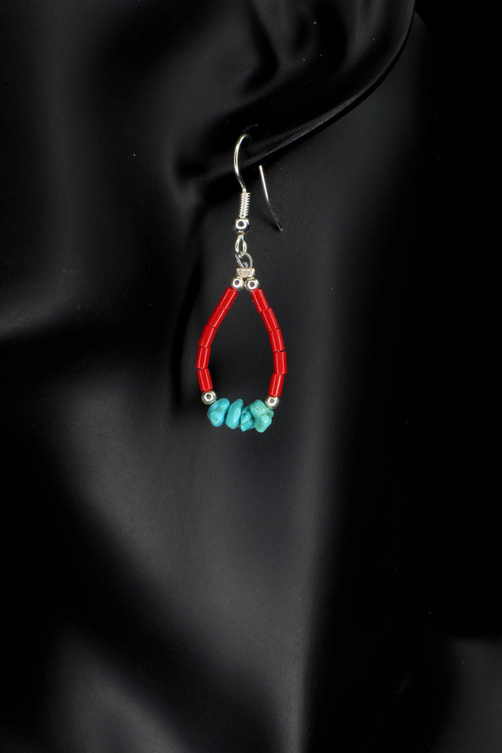 Turquoise & Coral Teardrop Small Earrings