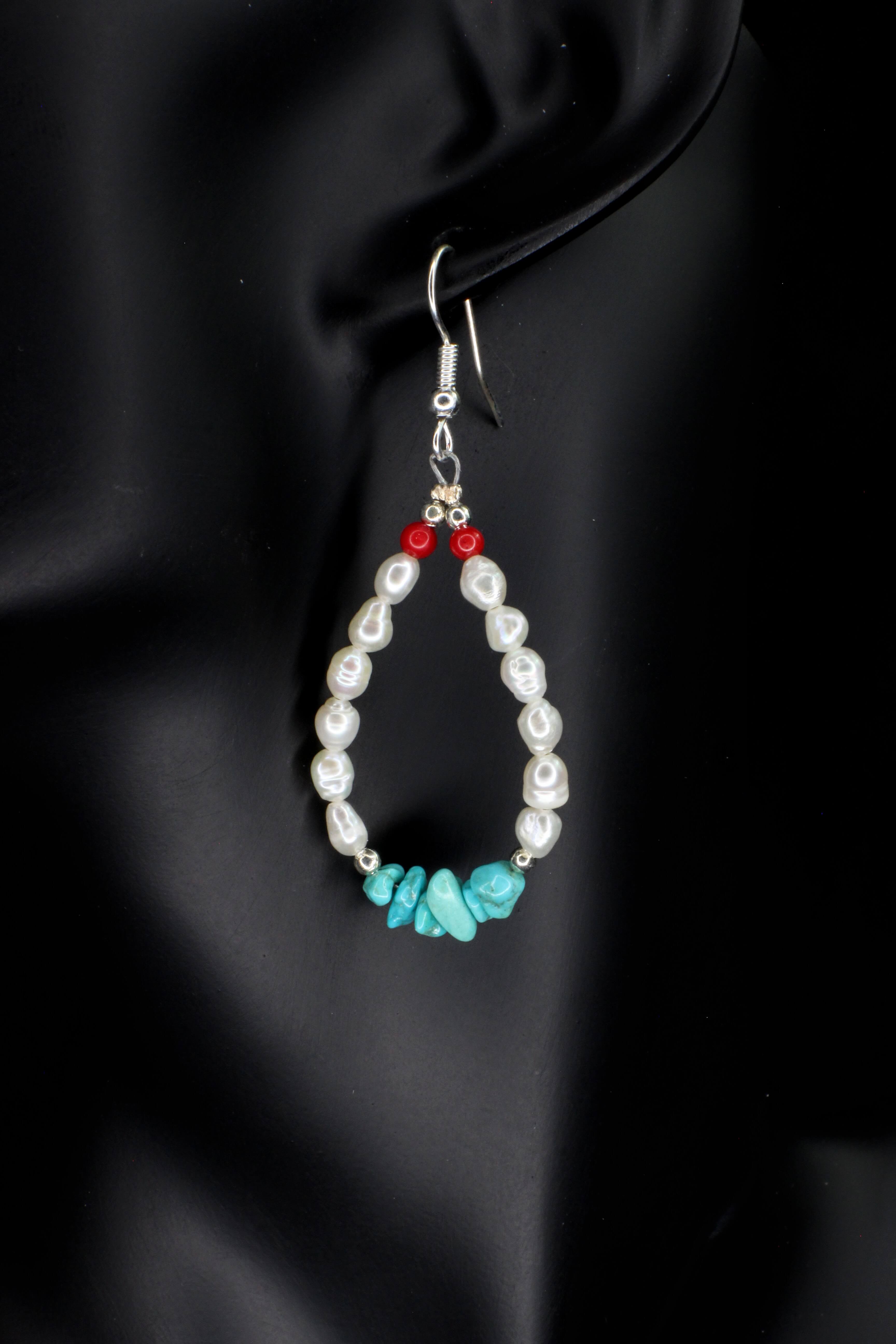 Turquoise & Freshwater Pearl Teardrops