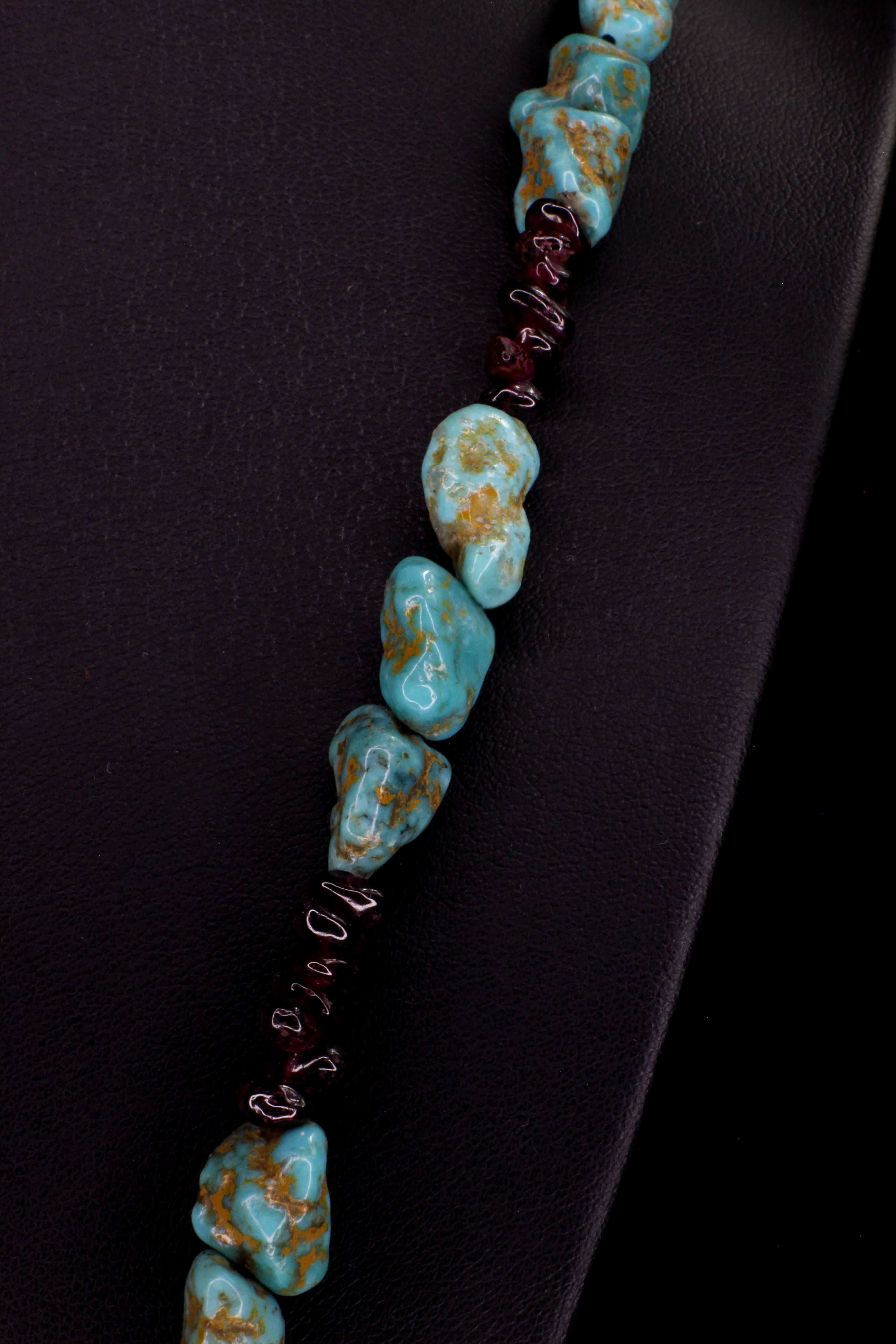 Turquoise & Garnet Bold Nugget Necklace