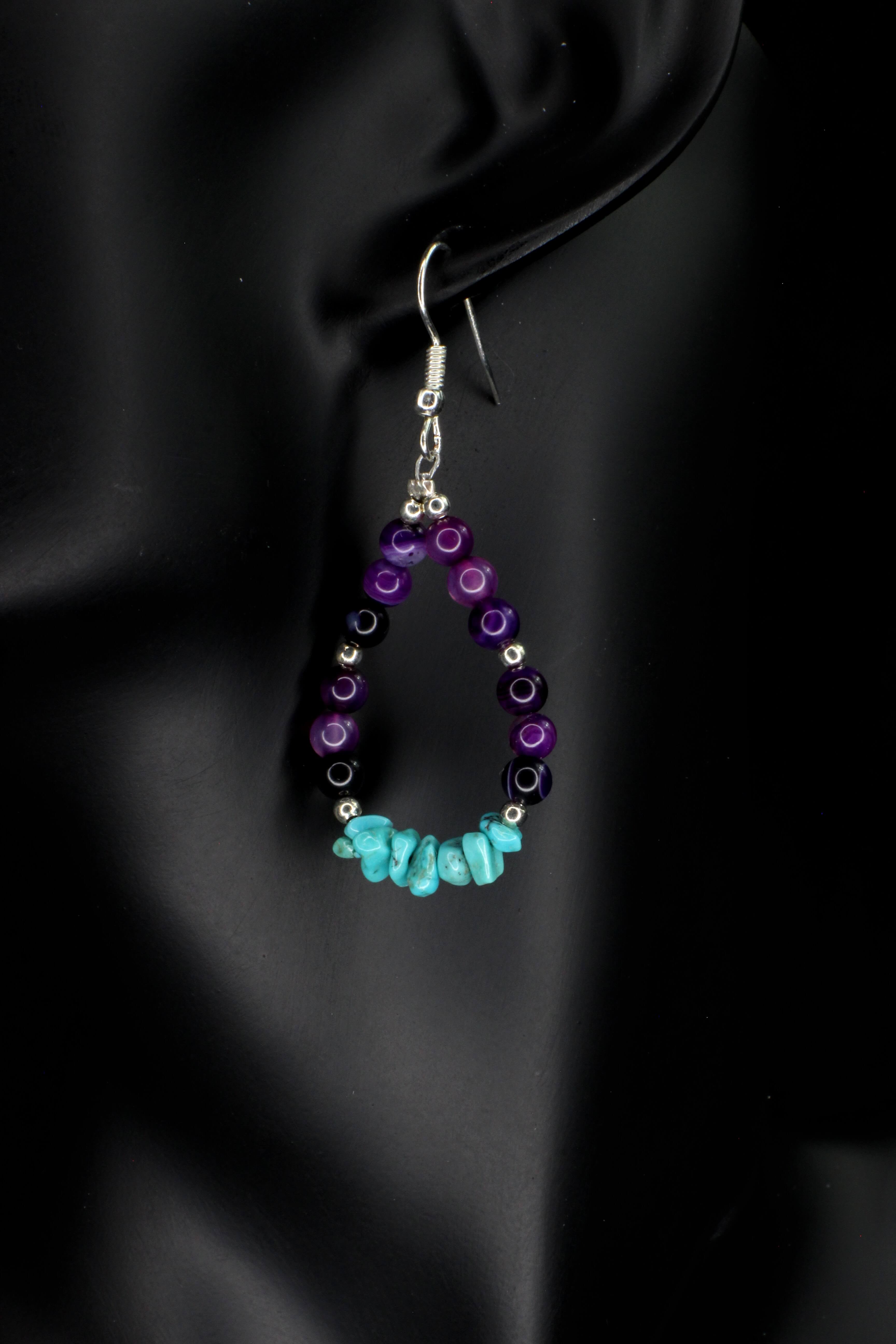 Turquoise & Purple Agate Teardrops