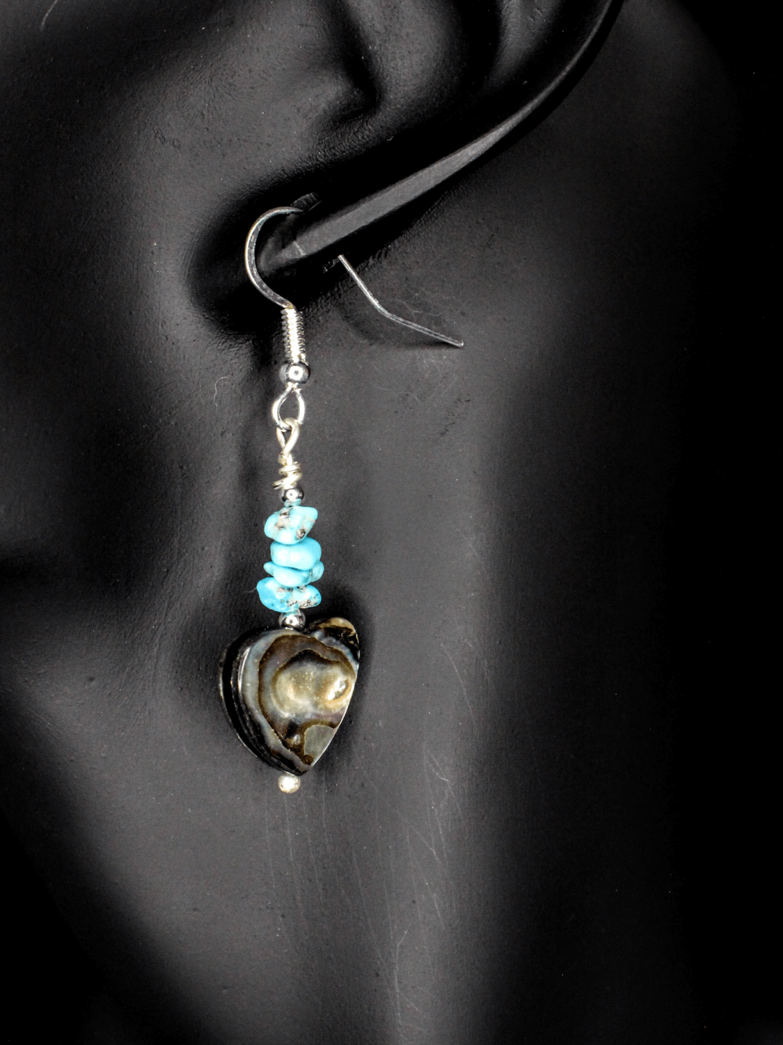 Abalone Tiger Heart Turquoise Earrings